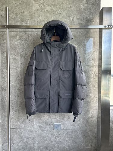 Canada Goose Women's Charcoal Grey Hooded Puffer Jacket – Tonal Badge & Flap Pockets