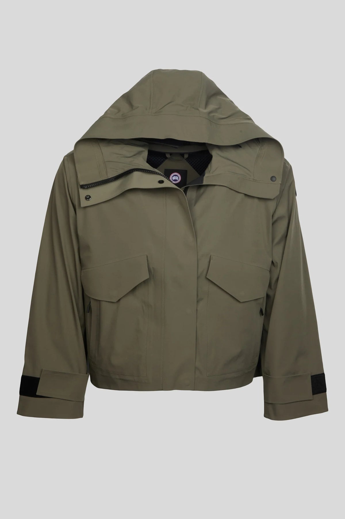 Canada Goose Women's Military Green Seawolf Short Jacket – Waterproof Hooded Utility Coat with Dual Chest Pockets Velcro Cuffs