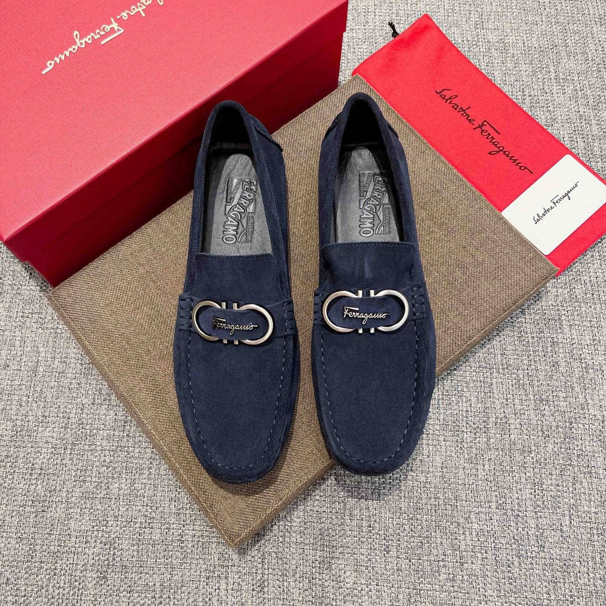 Salvatore Ferragamo Navy Suede Bit Loafers
