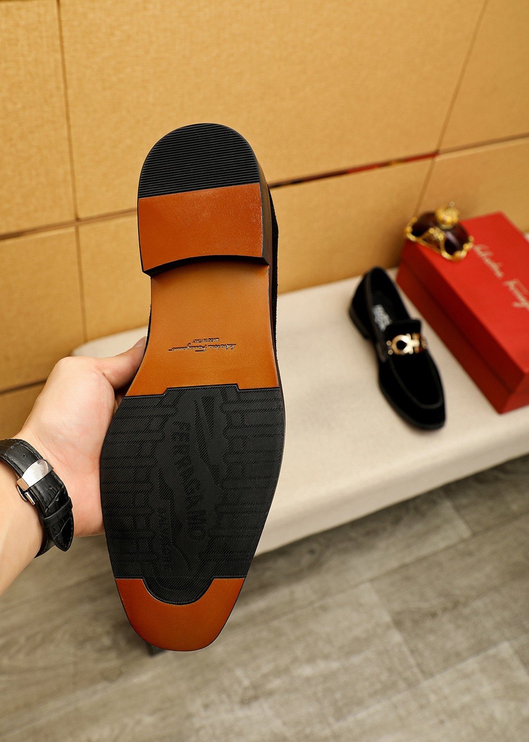 Ferragamo Black Metal-Accent Loafers - Black Textured Upper