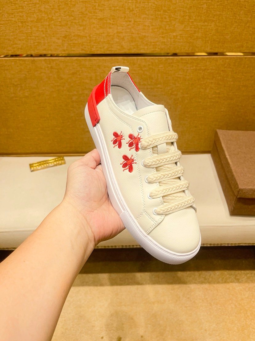 White Low-Top Sneakers with Red Floral Accents