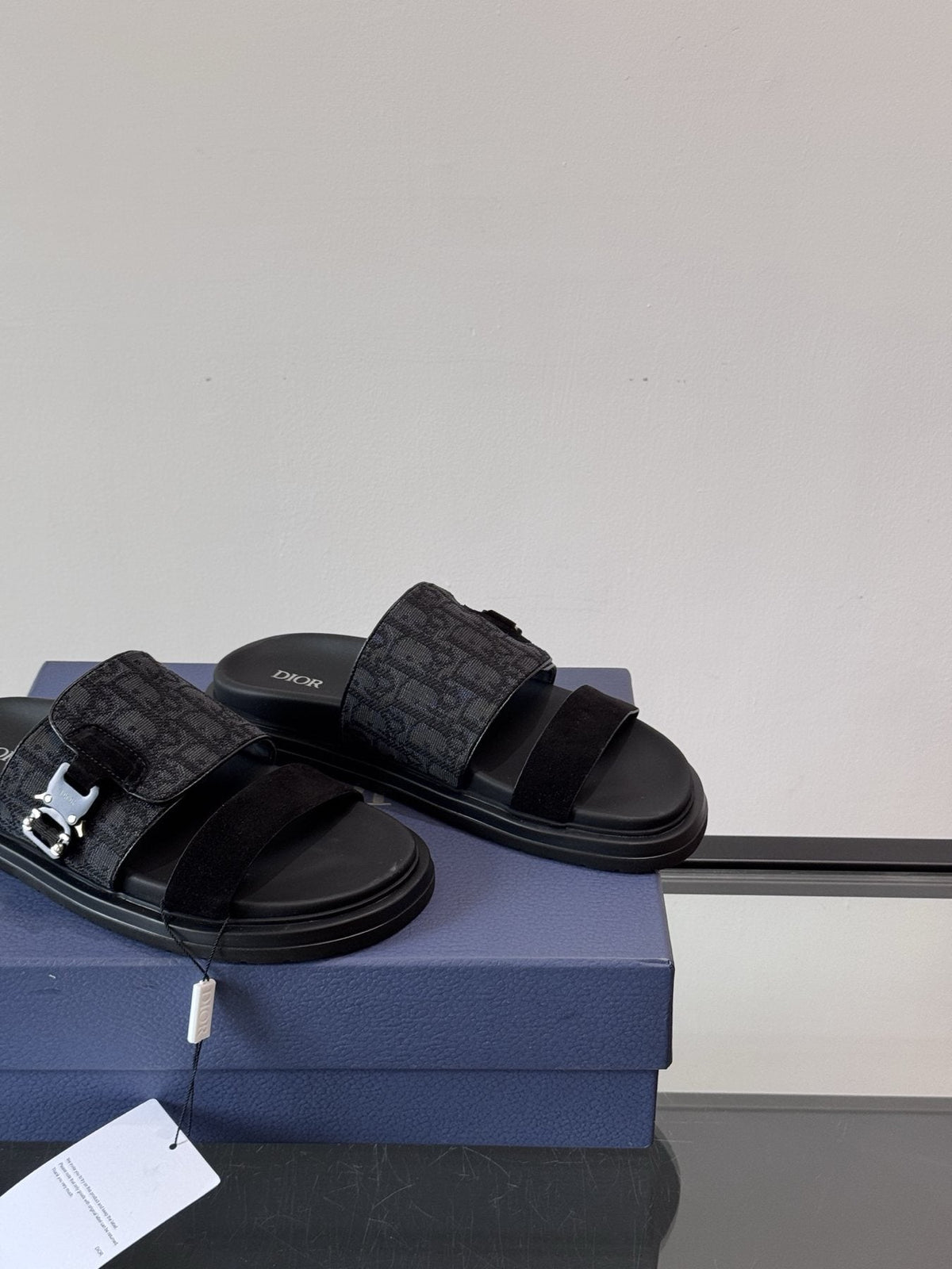 Dior Men's Dark Gray Patterned Slide Sandals