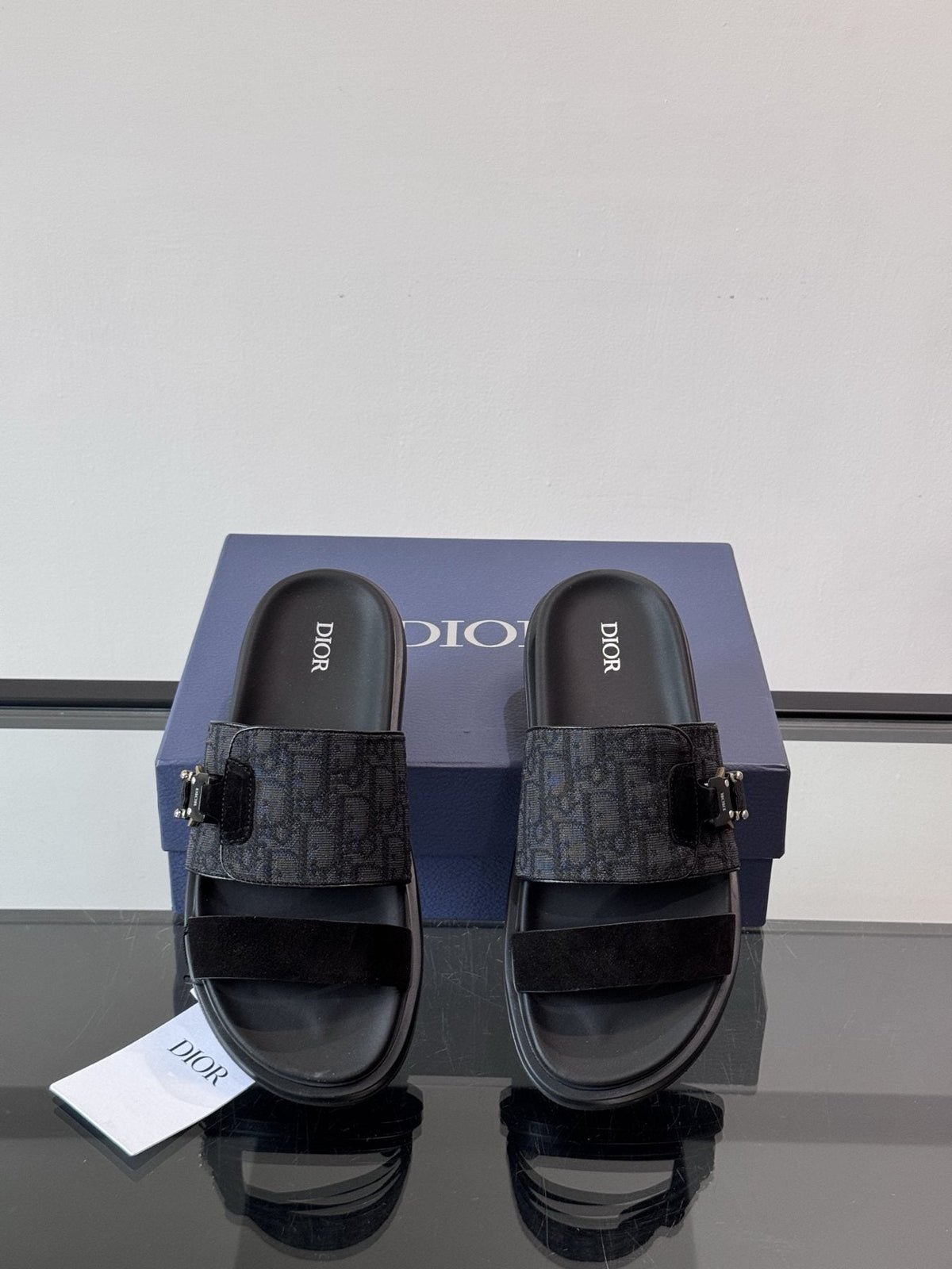 Dior Men's Dark Gray Patterned Slide Sandals