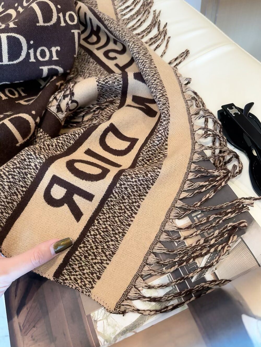 Dior Logo-Pattern Fringed Scarf
