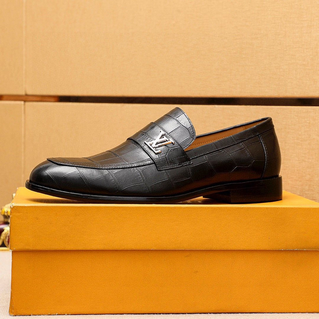 Louis Vuitton Black Embossed Loafers - Metal Vamp Hardware