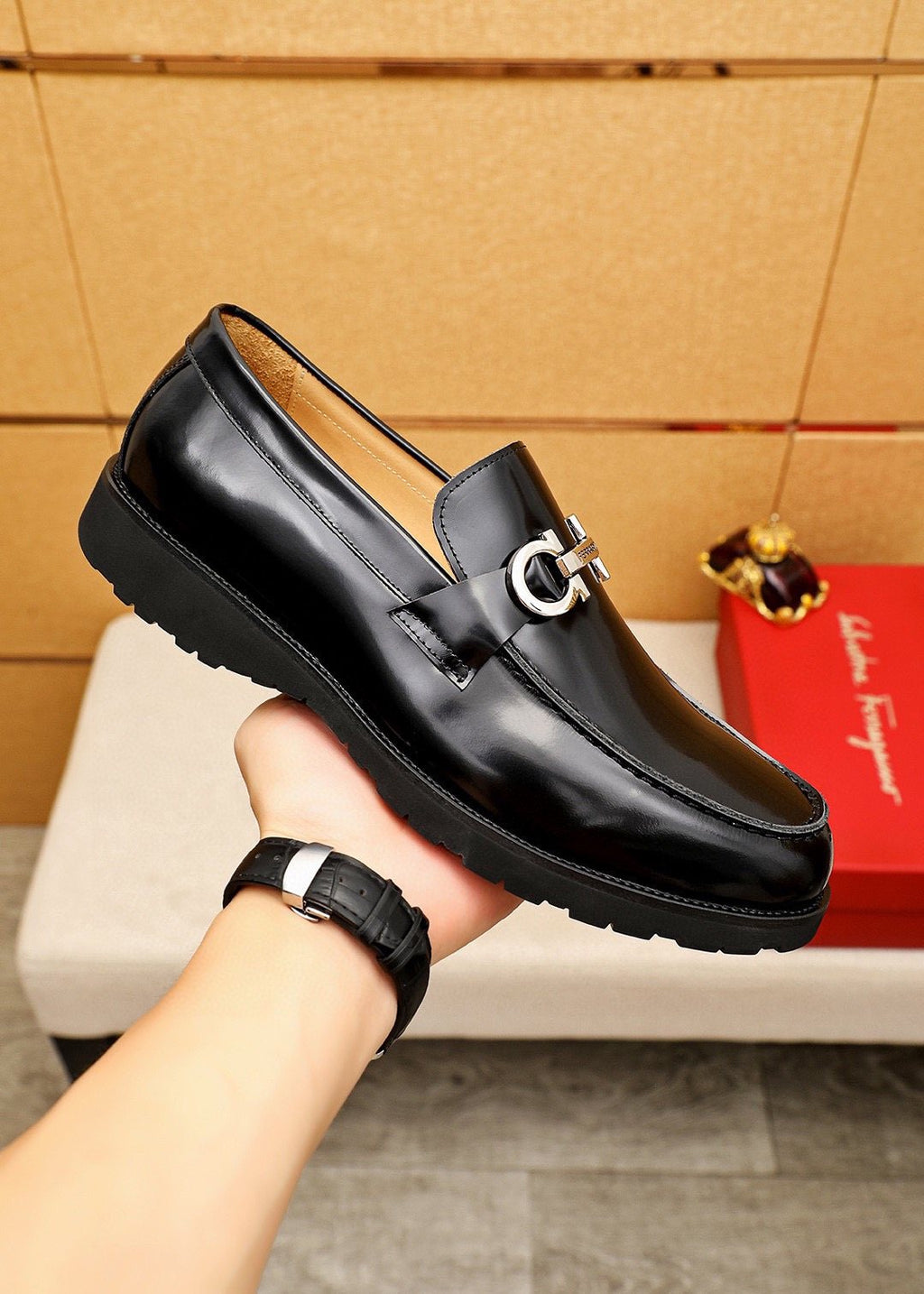Ferragamo Black Hardware Loafers - Slip-On Construction