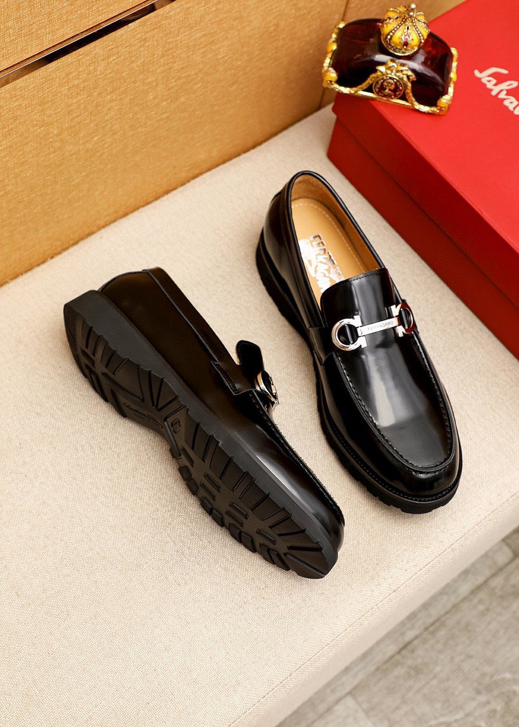 Ferragamo Black Hardware Loafers - Slip-On Construction