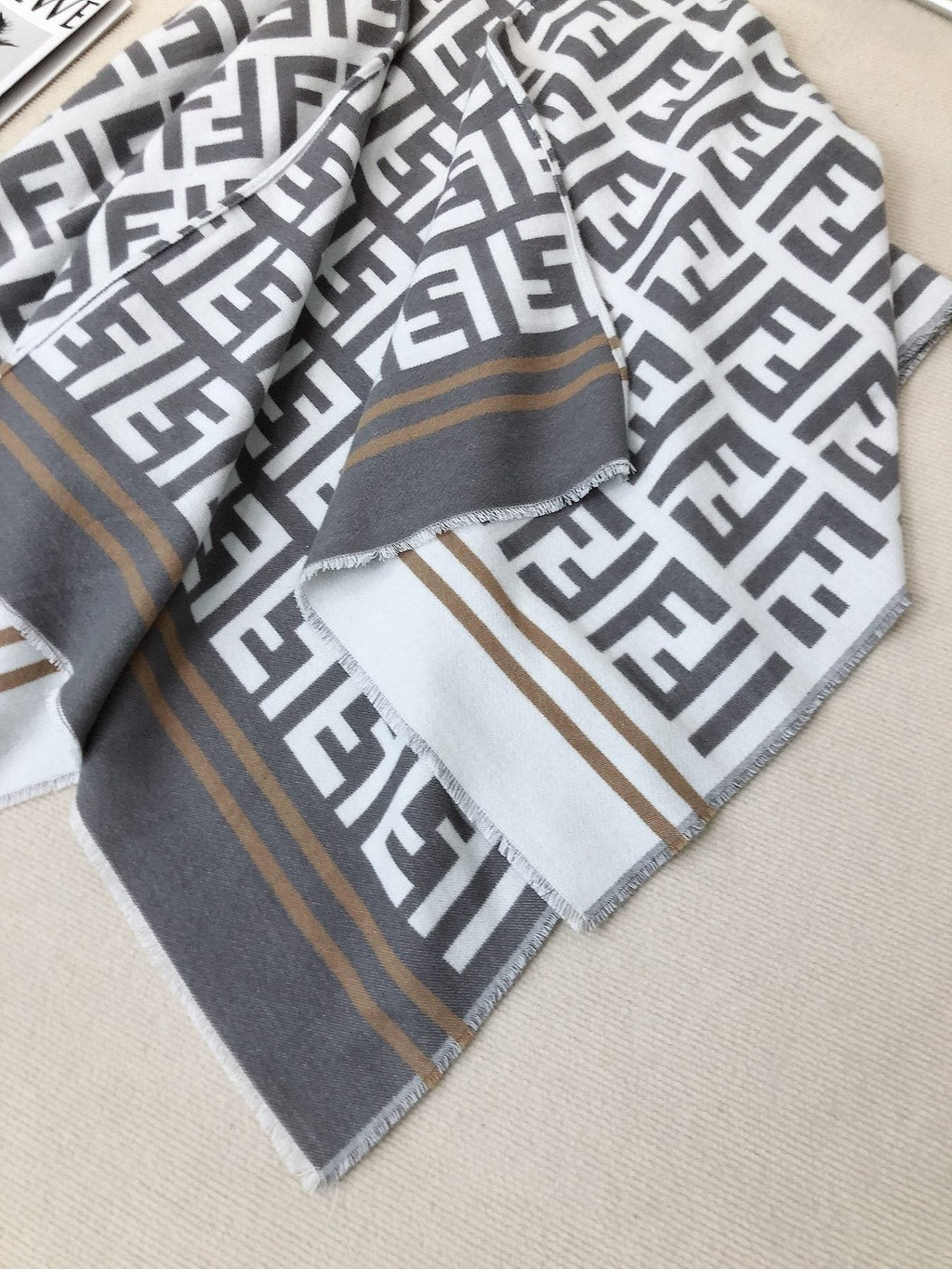 Fendi Geometric Monogram Fringe Shawl