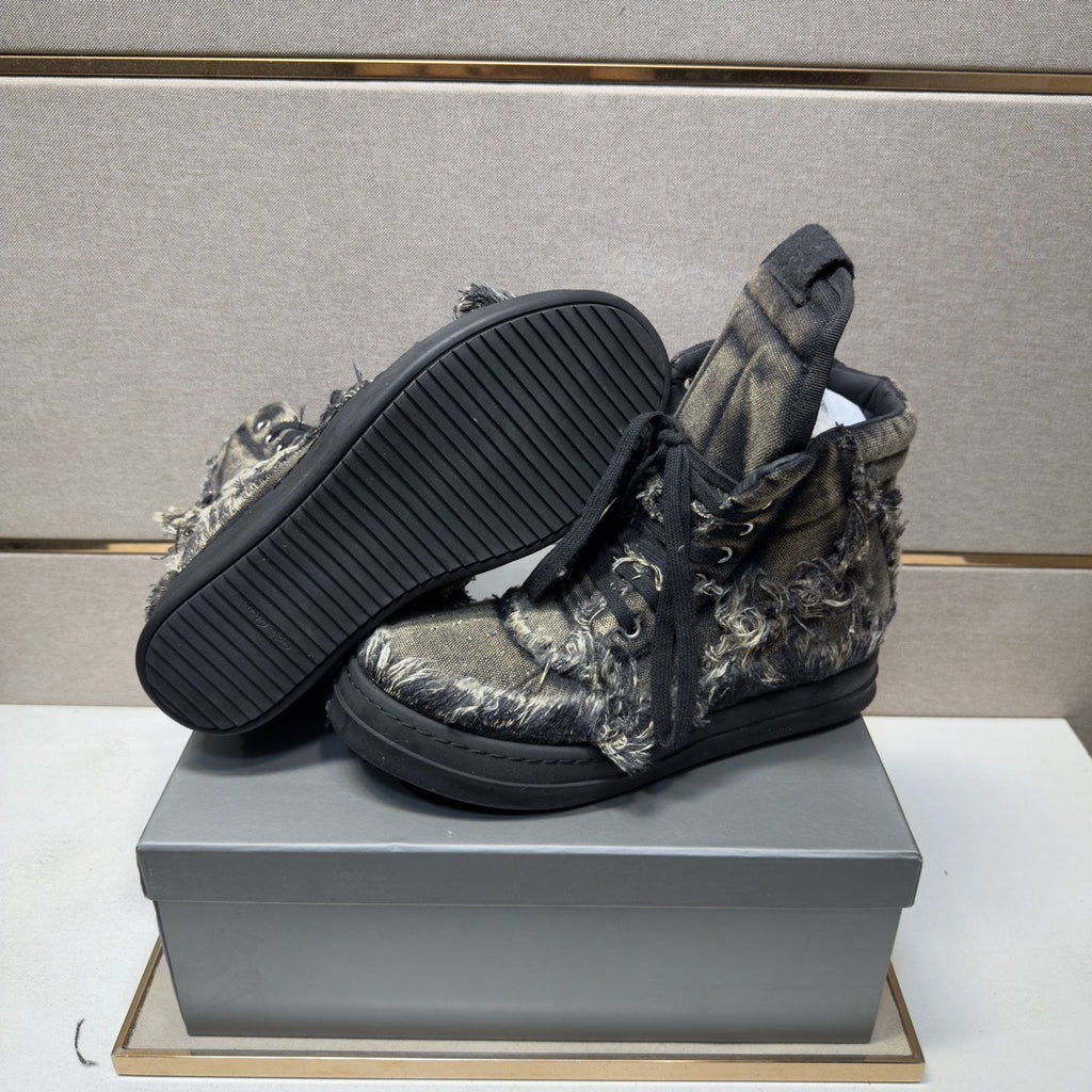 Gray and Black Distressed High-Top Sneakers
