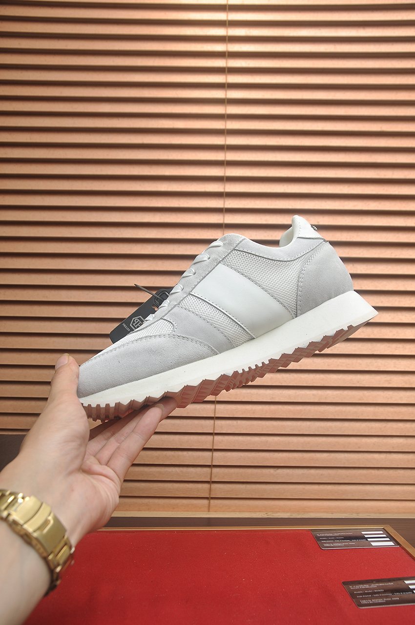 Philipp Plein White and Light-Gray Low-Top Sneakers