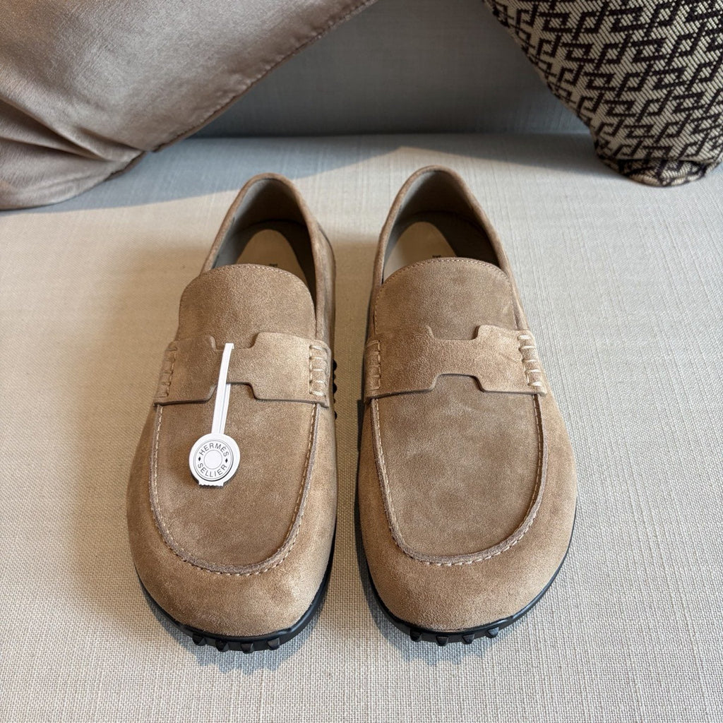 Hermès Textured Studded-Sole Loafers