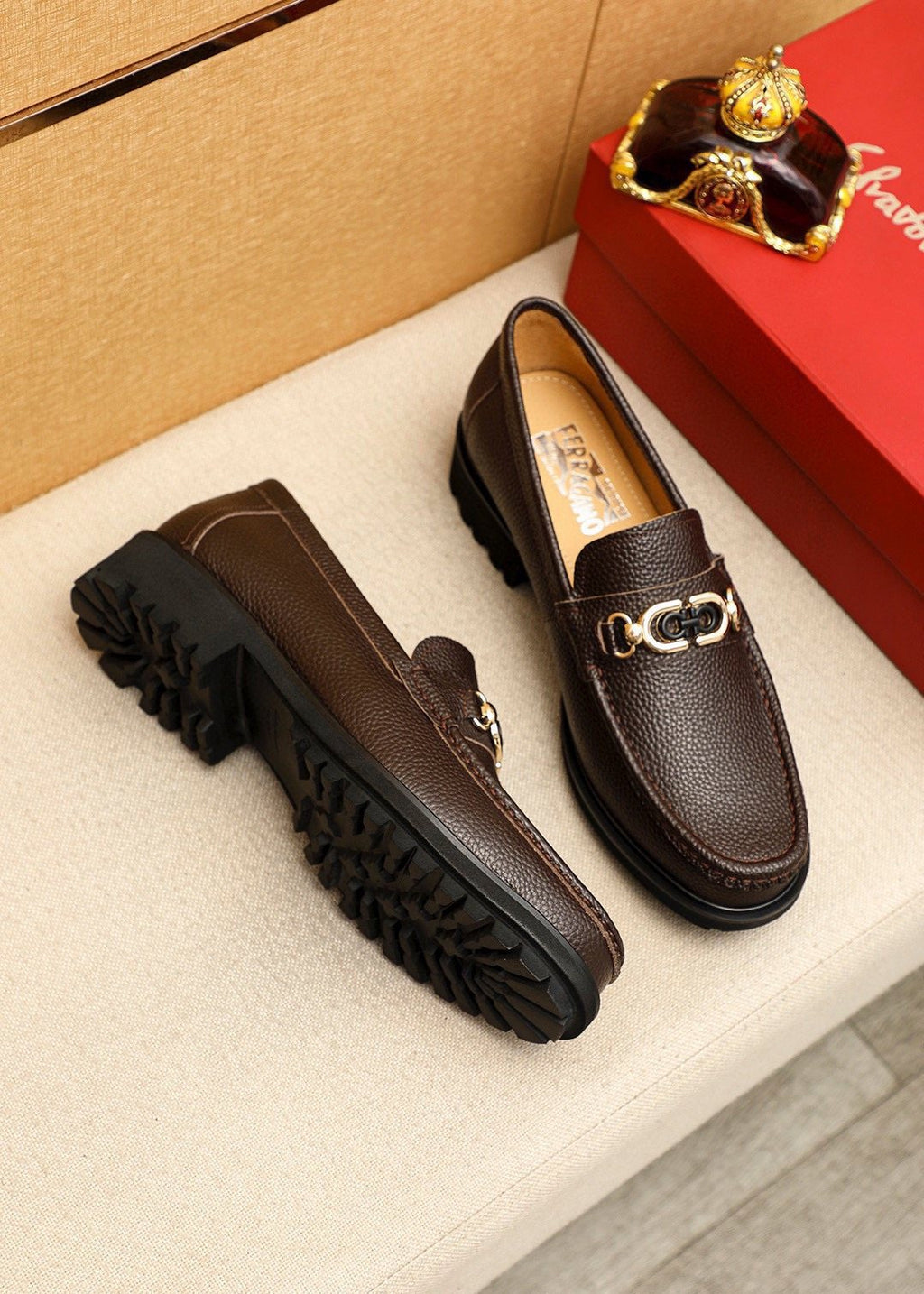 Ferragamo Pebbled Leather Lug Sole Loafers