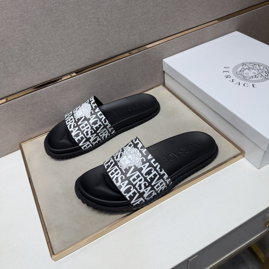 Versace Logo Print Slide Sandals