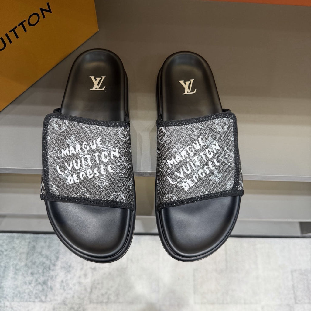 Louis Vuitton Graphic Strap Slide Sandals - Contoured Footbed