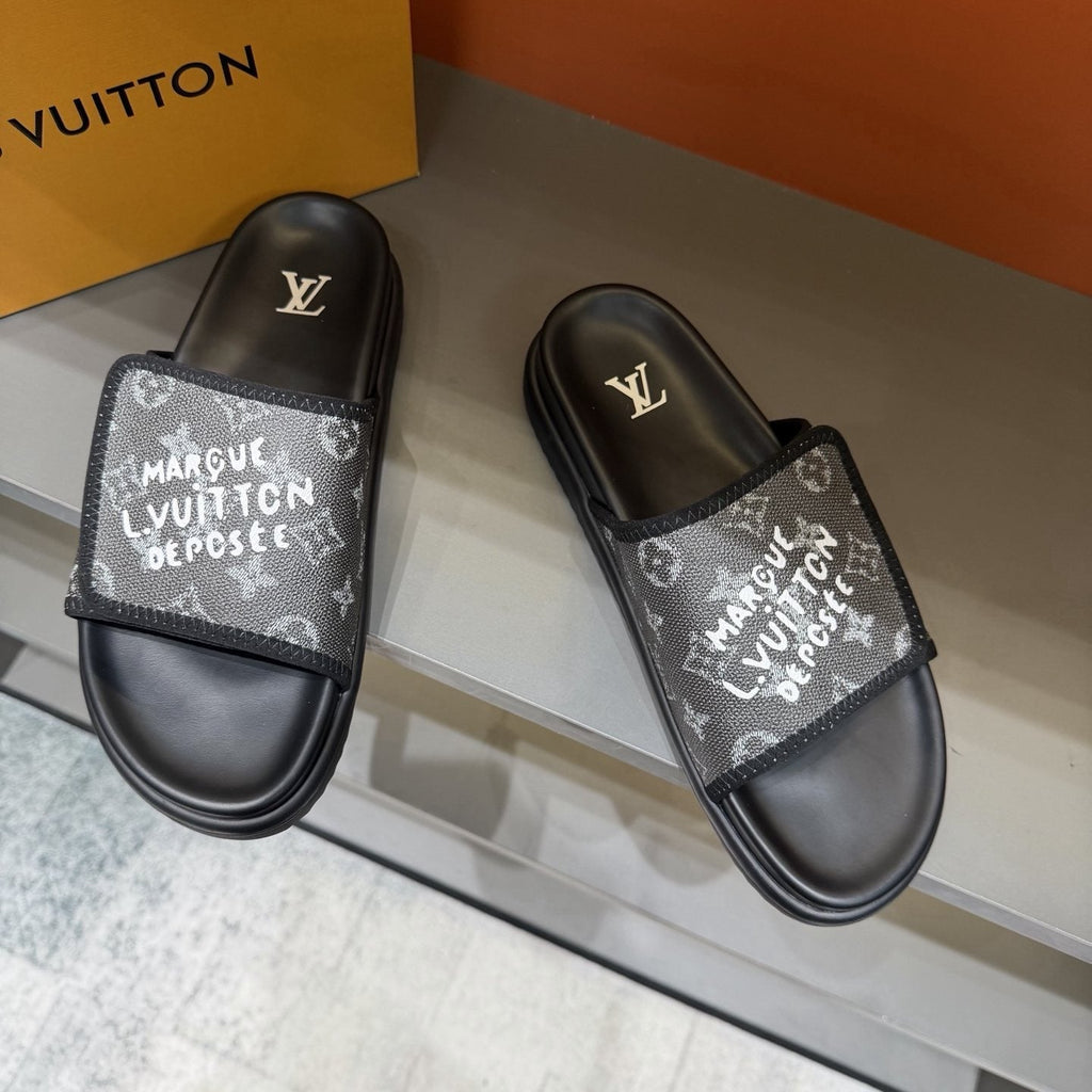 Louis Vuitton Graphic Strap Slide Sandals - Contoured Footbed