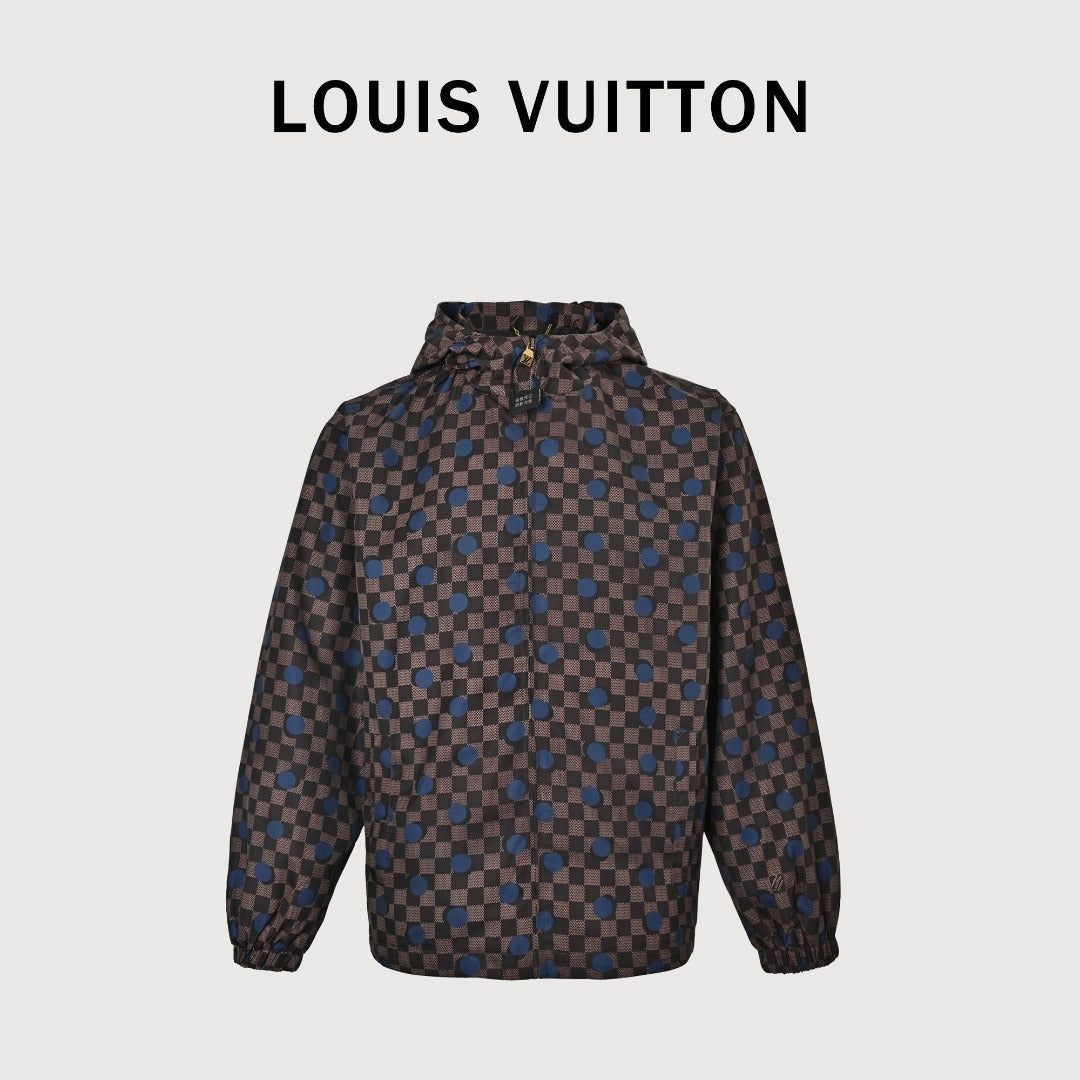 Louis Vuitton LV 26FW Damier Checkerboard Polka Dot Hooded Windbreaker Jacket Dark Brown